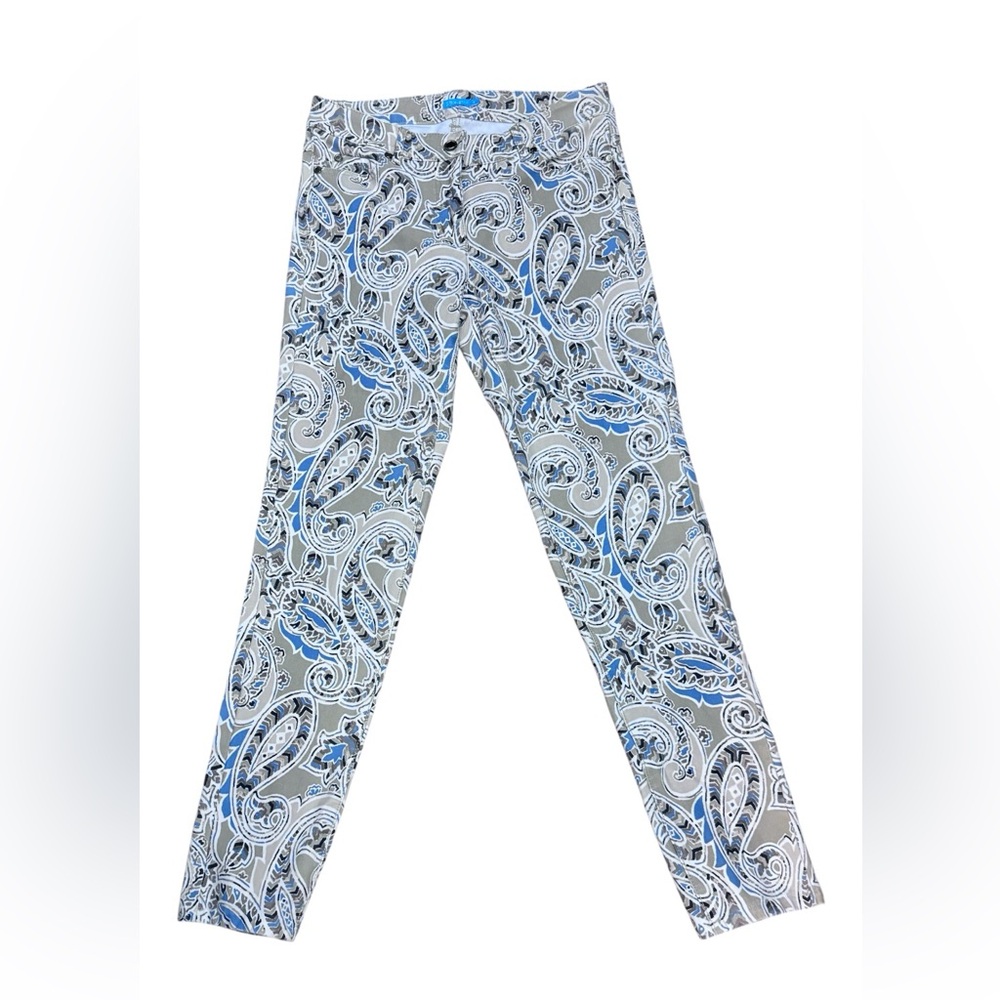 J McLaughlin NWOT Lexi Jeans Sz 2 Stretch Denim Tan Blue Paisley Print Ret: $198